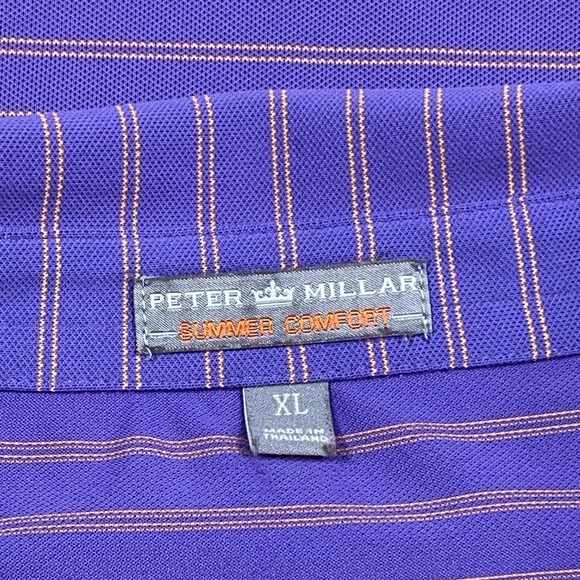 Peter Millar Polo Shirt Men XL Purple Striped Summer Comfort Crown Performance - Picture 5 of 10